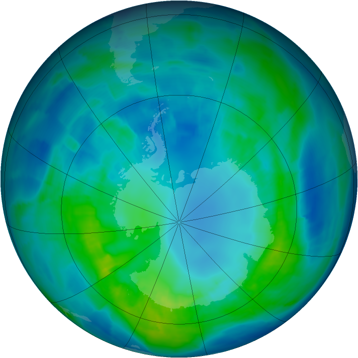 Antarctic ozone map for 18 April 2015